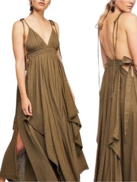 Free People Dresses & Skirts - Free People Olive Green Backless Maxi Dress